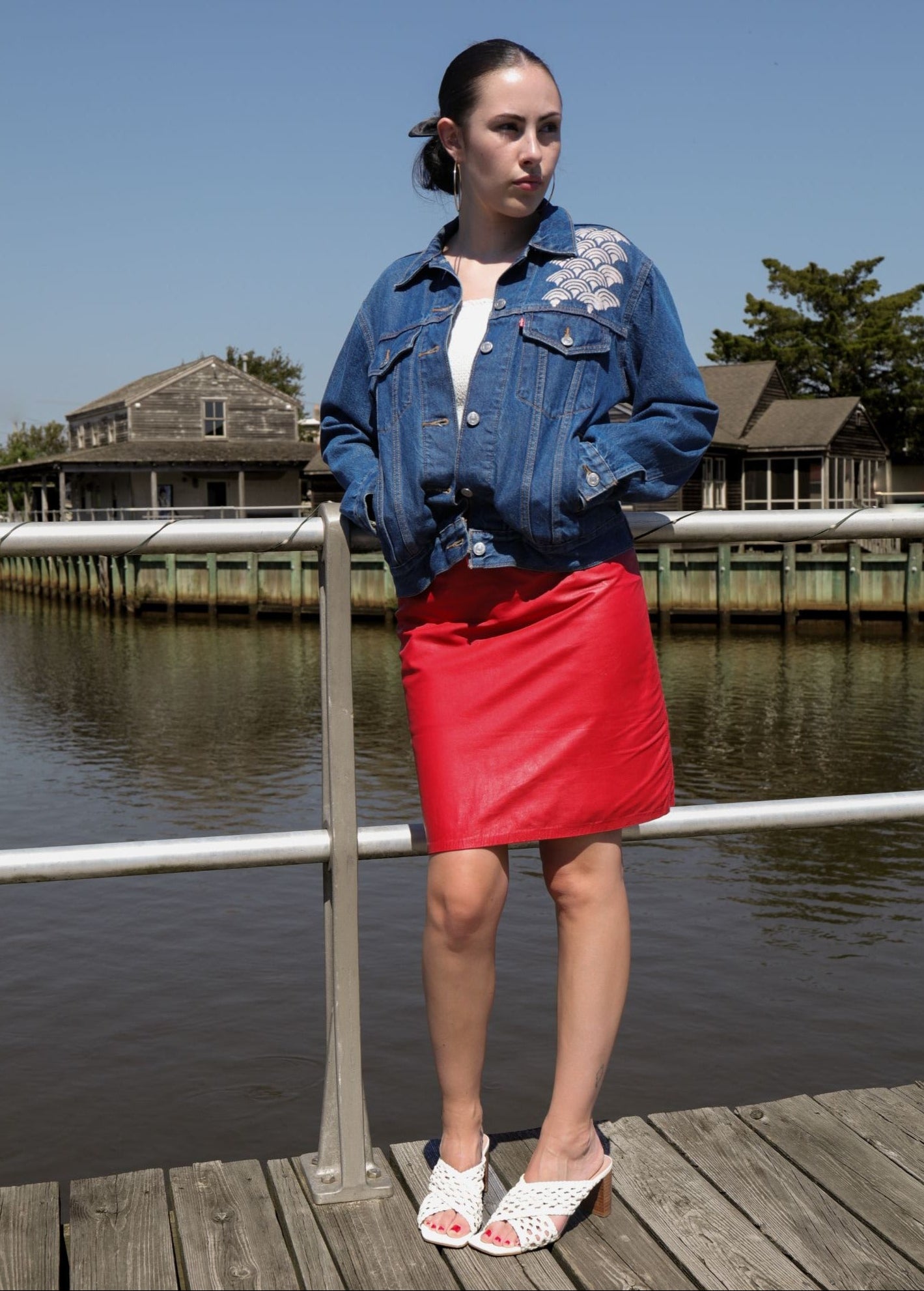 Vintage Firenze Red Leather Pencil Skirt 1980s