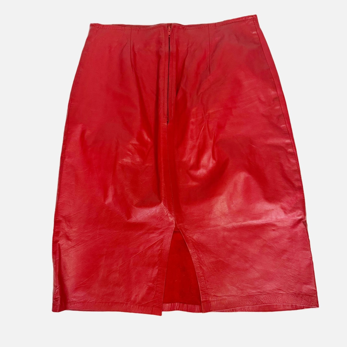 Vintage Firenze Red Leather Pencil Skirt 1980s