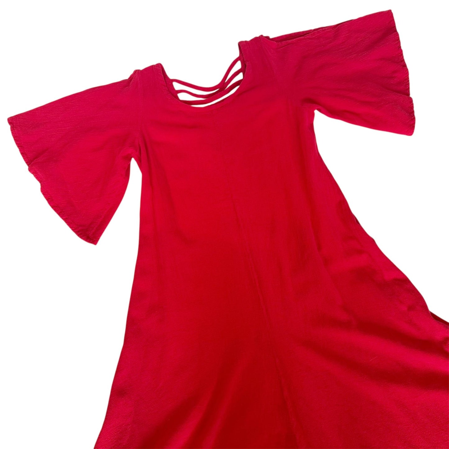 Disenos Vintage Red Bell Sleeve Cold Shoulder Dress