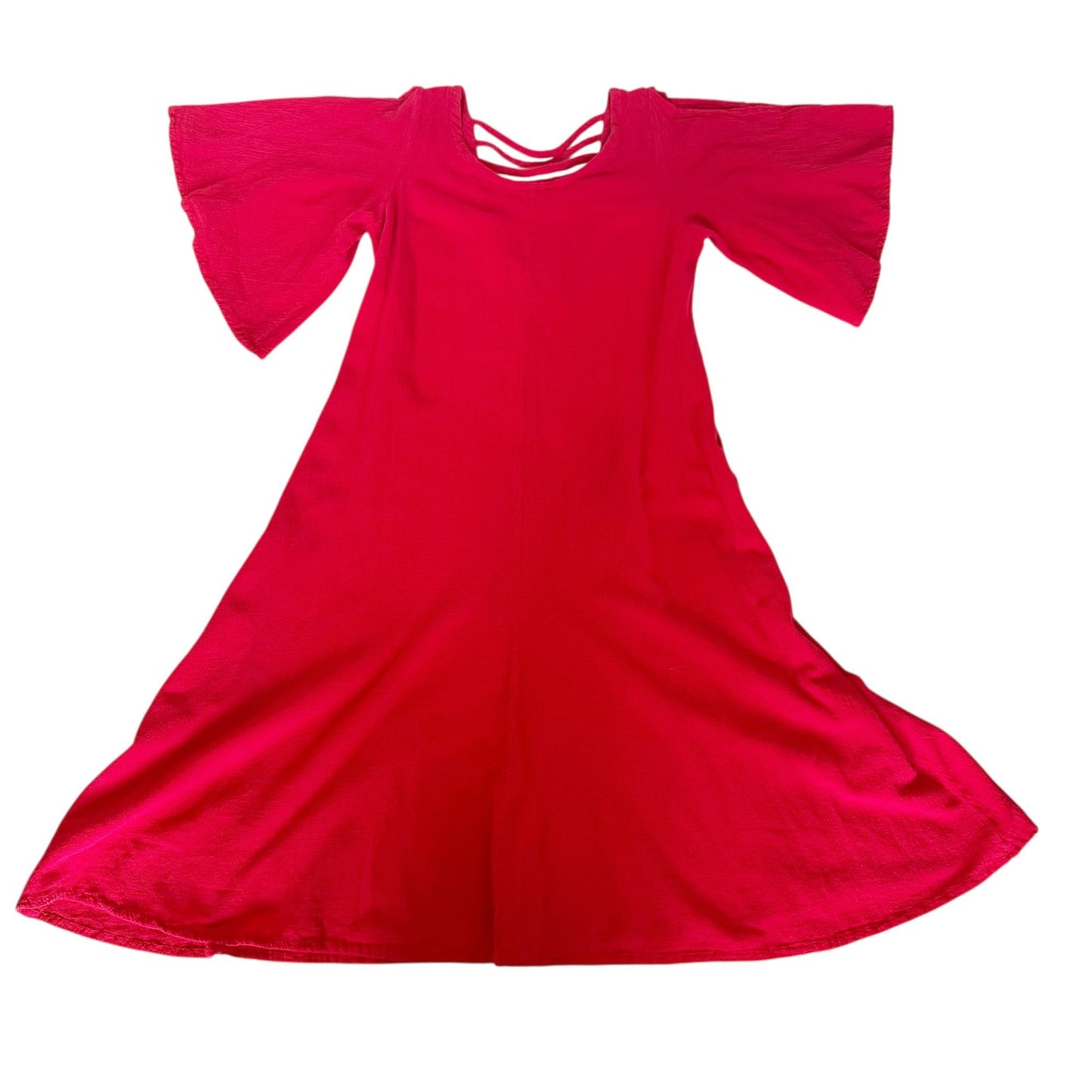 Disenos Vintage Red Bell Sleeve Cold Shoulder Dress