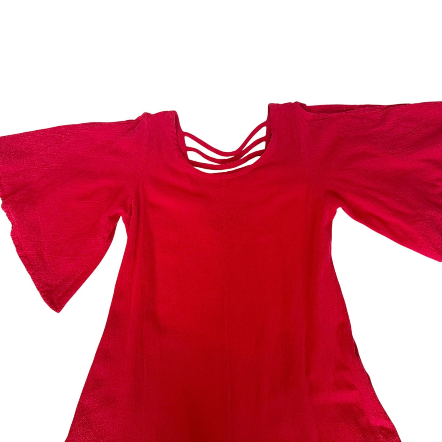 Disenos Vintage Red Bell Sleeve Cold Shoulder Dress