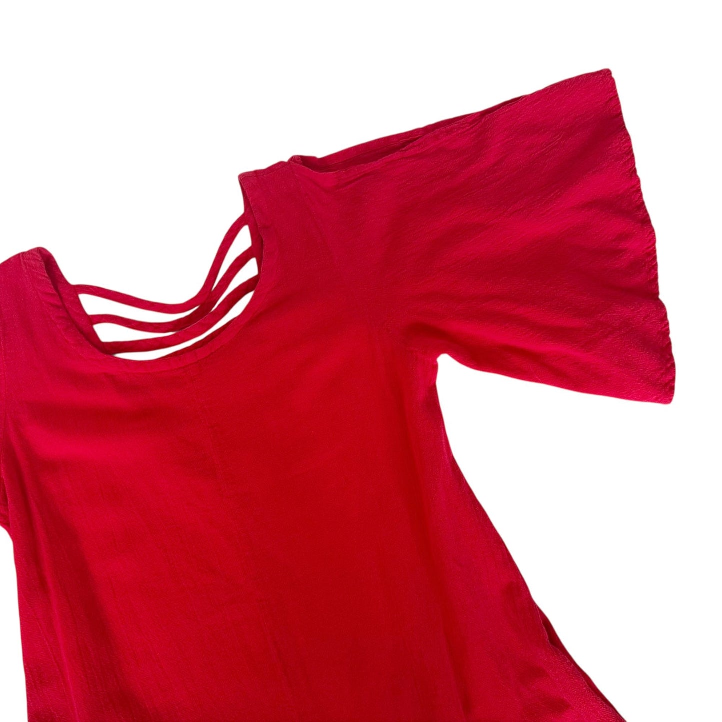 Disenos Vintage Red Bell Sleeve Cold Shoulder Dress