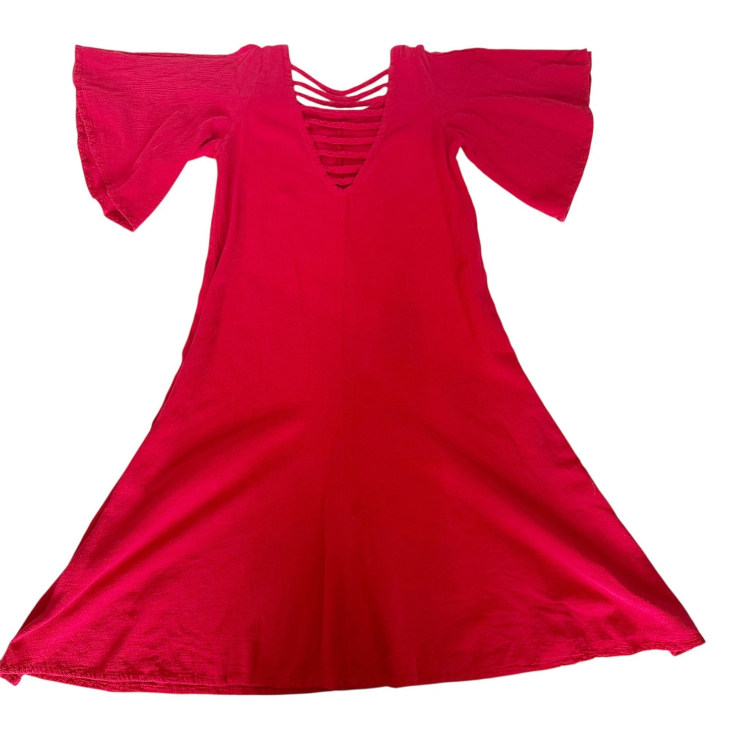 Disenos Vintage Red Bell Sleeve Cold Shoulder Dress