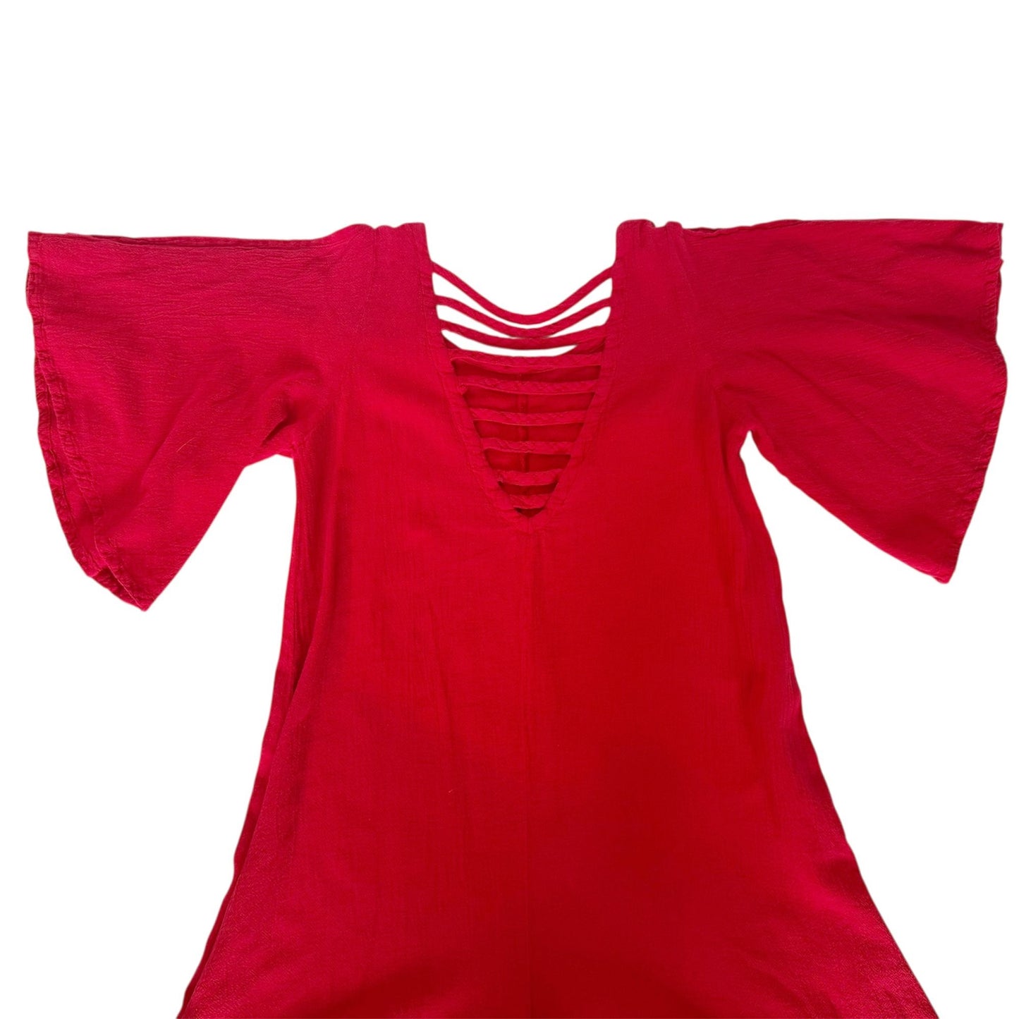 Disenos Vintage Red Bell Sleeve Cold Shoulder Dress