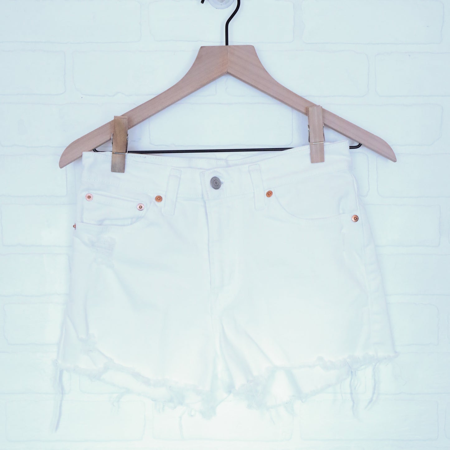 Levi's White High Rise Cut Off Shorts
