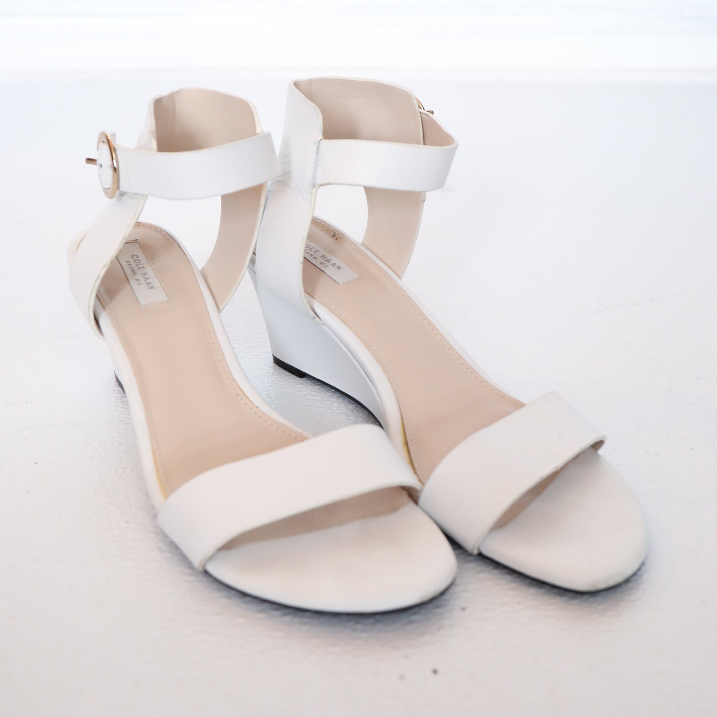 Cole Haan White Open Toe Wedge Sandal