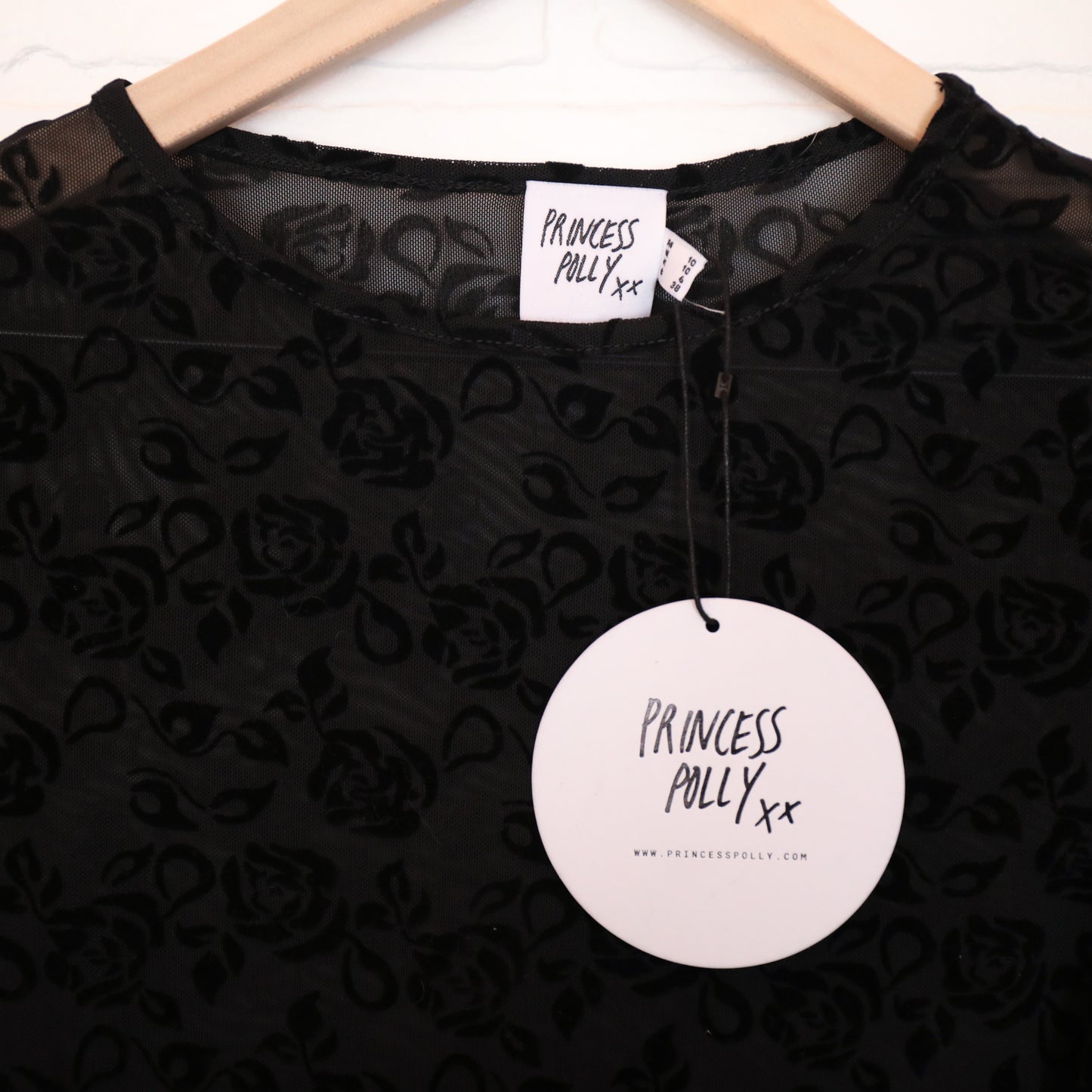 Princess Polly Black Sheer Floral Long Sleeve Top