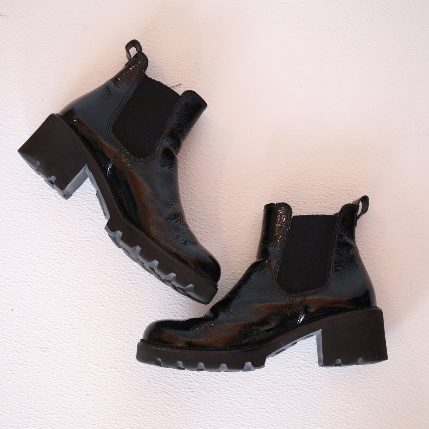 Paul Green Black Patent Leather Chunky Chelsea Boots