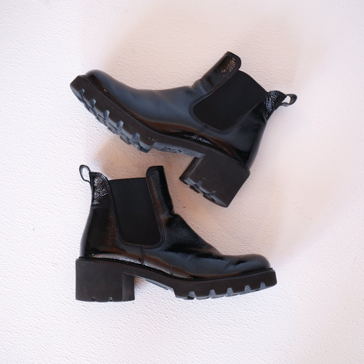 Paul Green Black Patent Leather Chunky Chelsea Boots