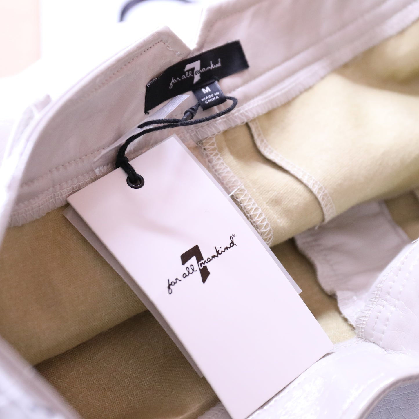 7 For All Mankind Cream Polyurethane Faux Leather Wide Leg Pants