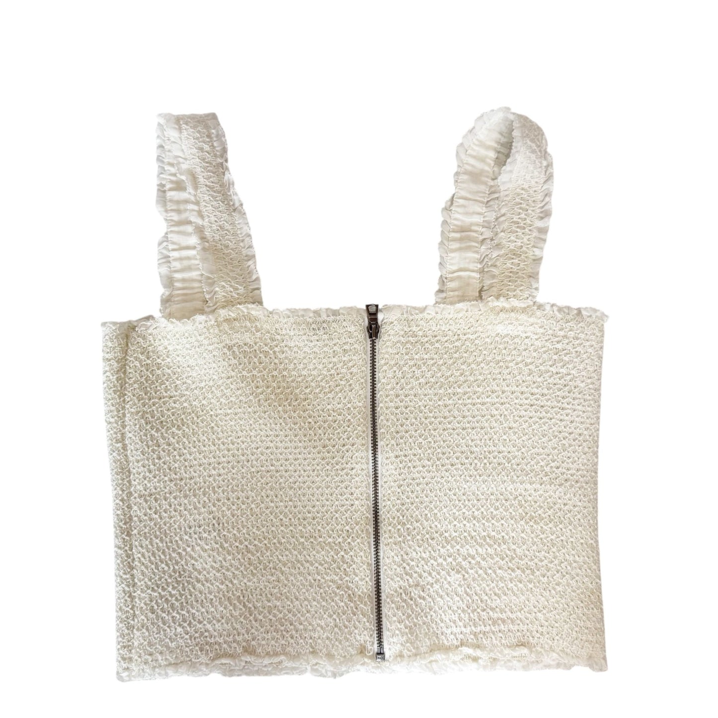 Alice + Olivia White Crinkle Crop Top