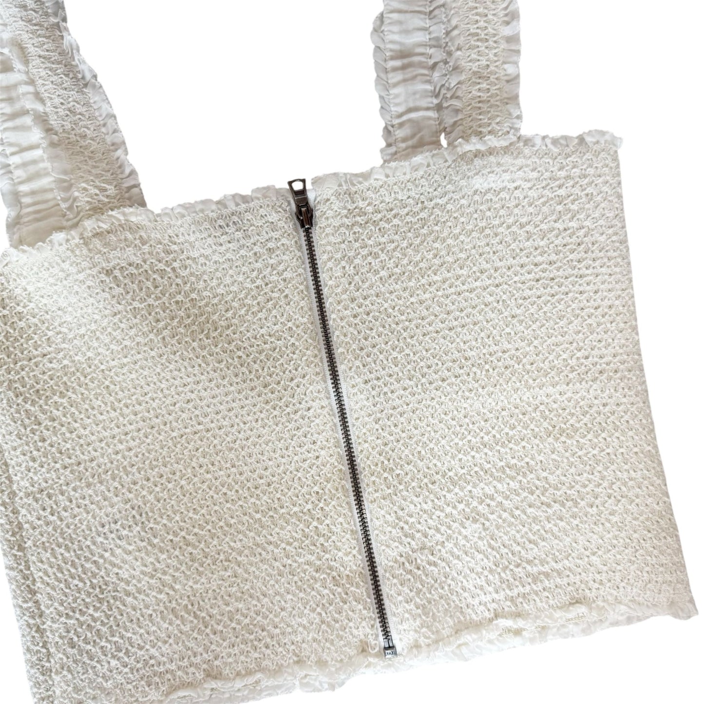 Alice + Olivia White Crinkle Crop Top