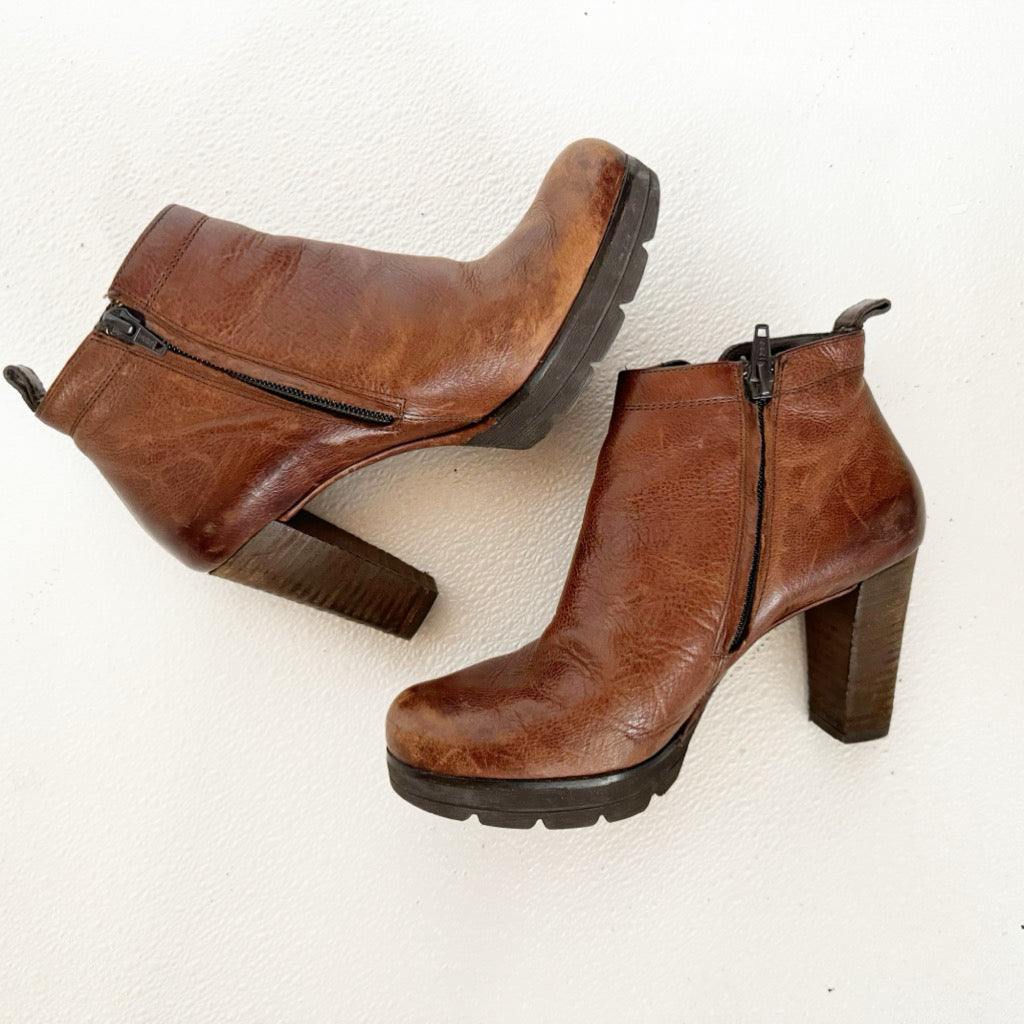 Paul Green Brown Leather Ankle Boots