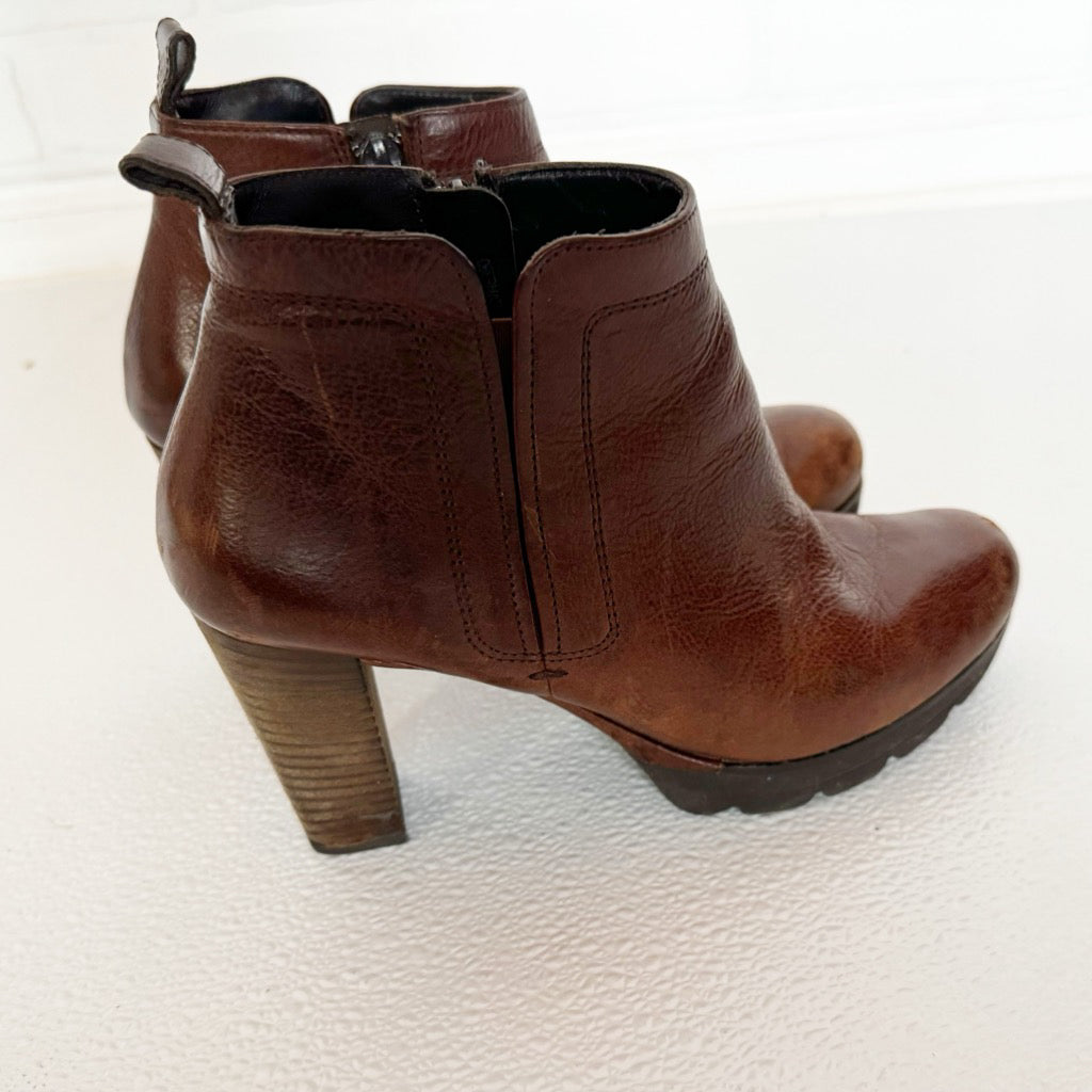 Paul Green Brown Leather Ankle Boots