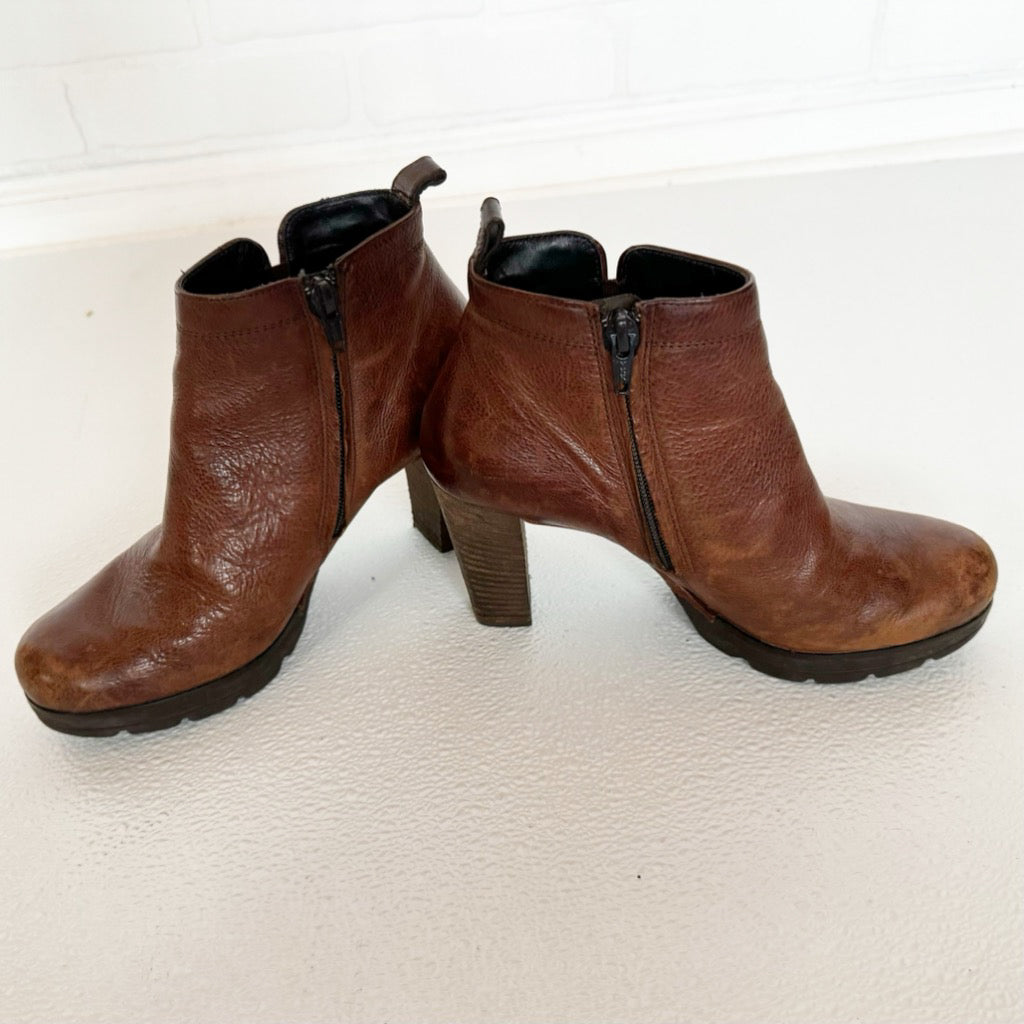 Paul Green Brown Leather Ankle Boots