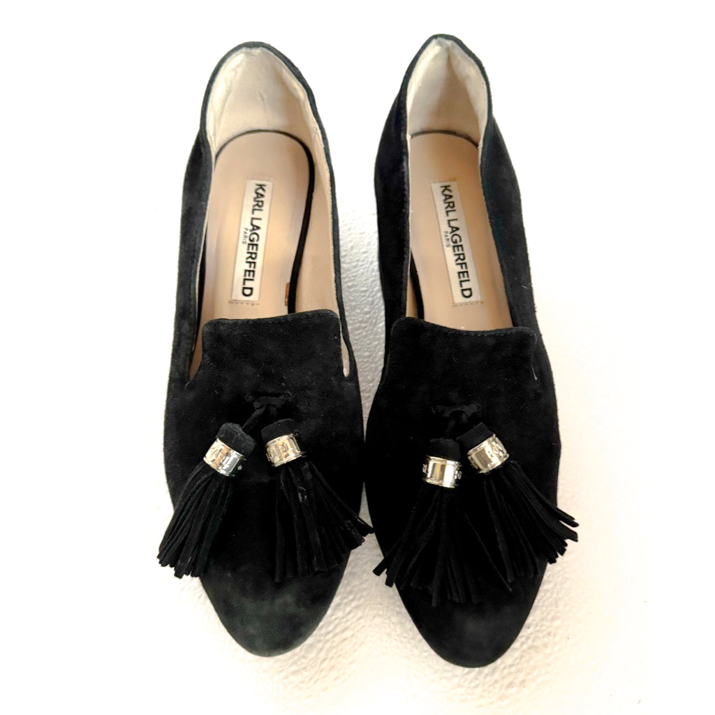 Karl Lagerfeld Paris Suede Tassel Loafers