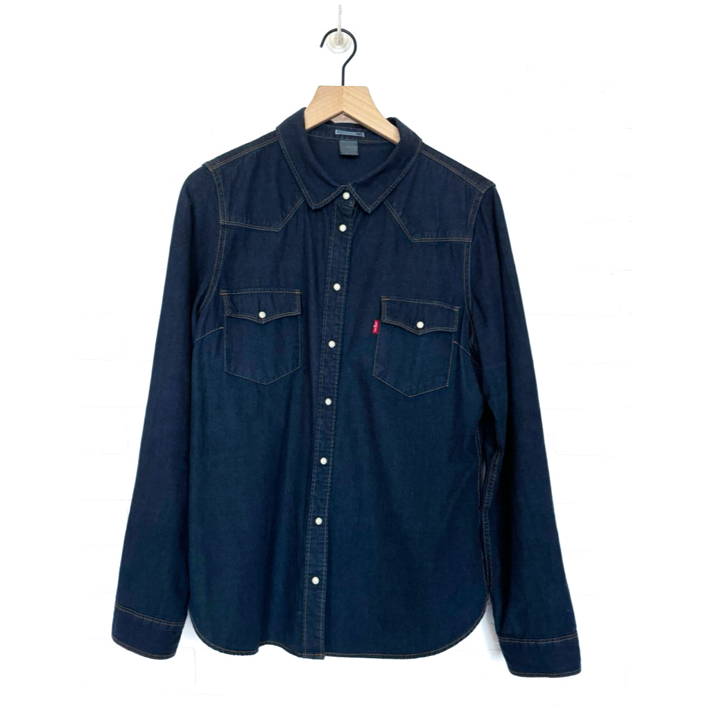 Levi's Dark Wash Denim Western Snap Button Shirt Top