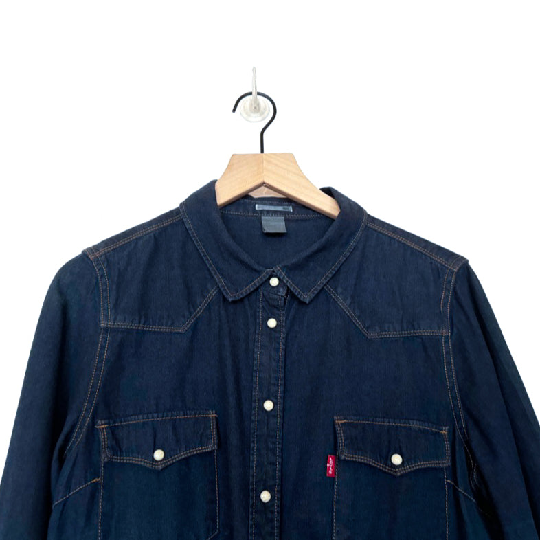 Levi's Dark Wash Denim Western Snap Button Shirt Top