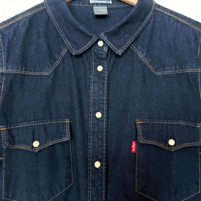 Levi's Dark Wash Denim Western Snap Button Shirt Top