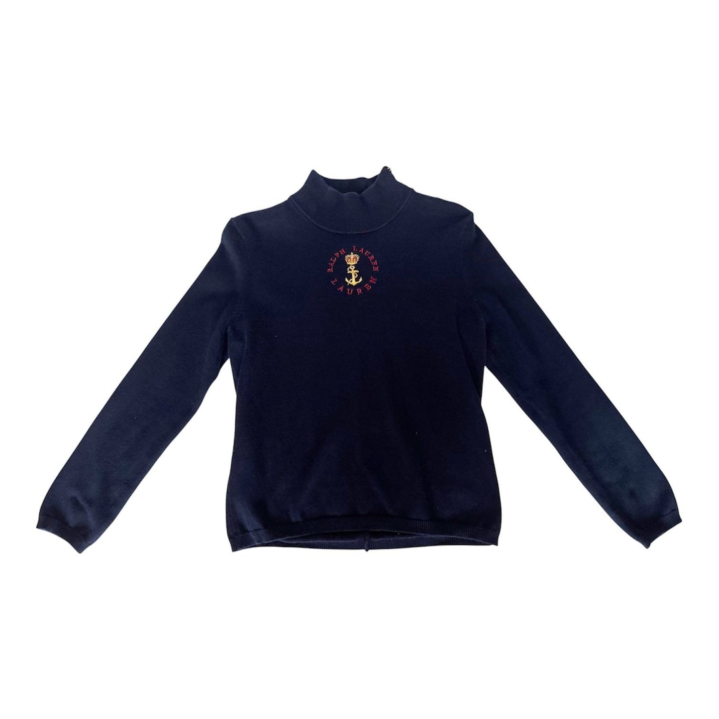 Vintage Lauren Ralph Lauren Navy Mock Neck Emblem Top 90s / 00s