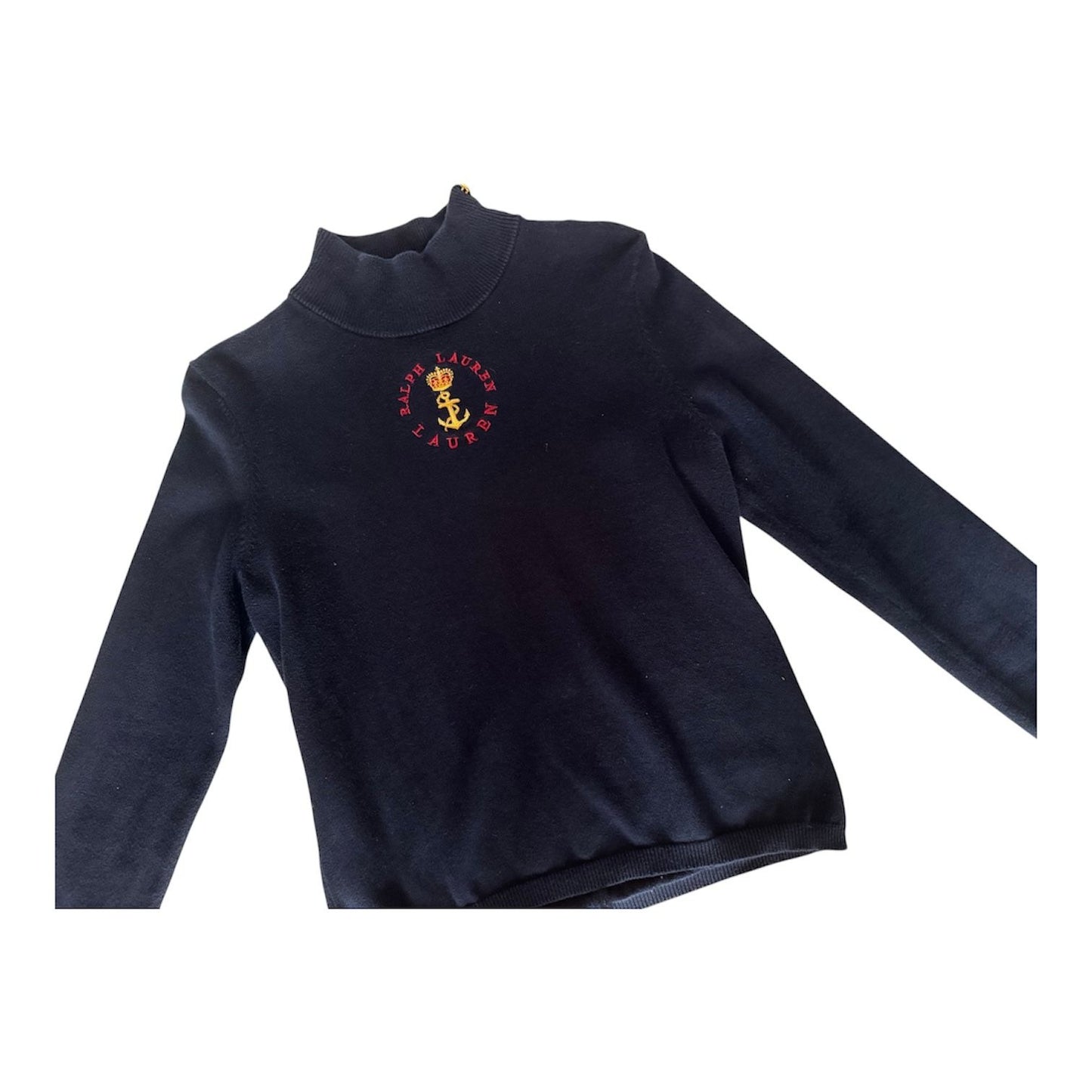 Vintage Lauren Ralph Lauren Navy Mock Neck Emblem Top 90s / 00s