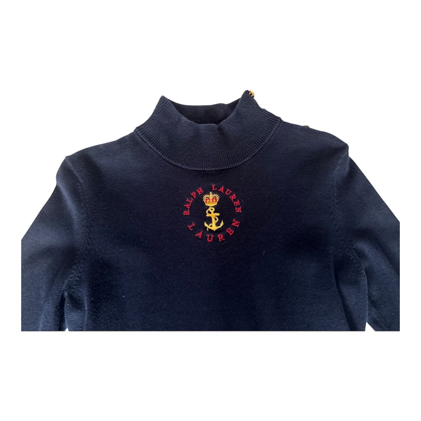 Vintage Lauren Ralph Lauren Navy Mock Neck Emblem Top 90s / 00s