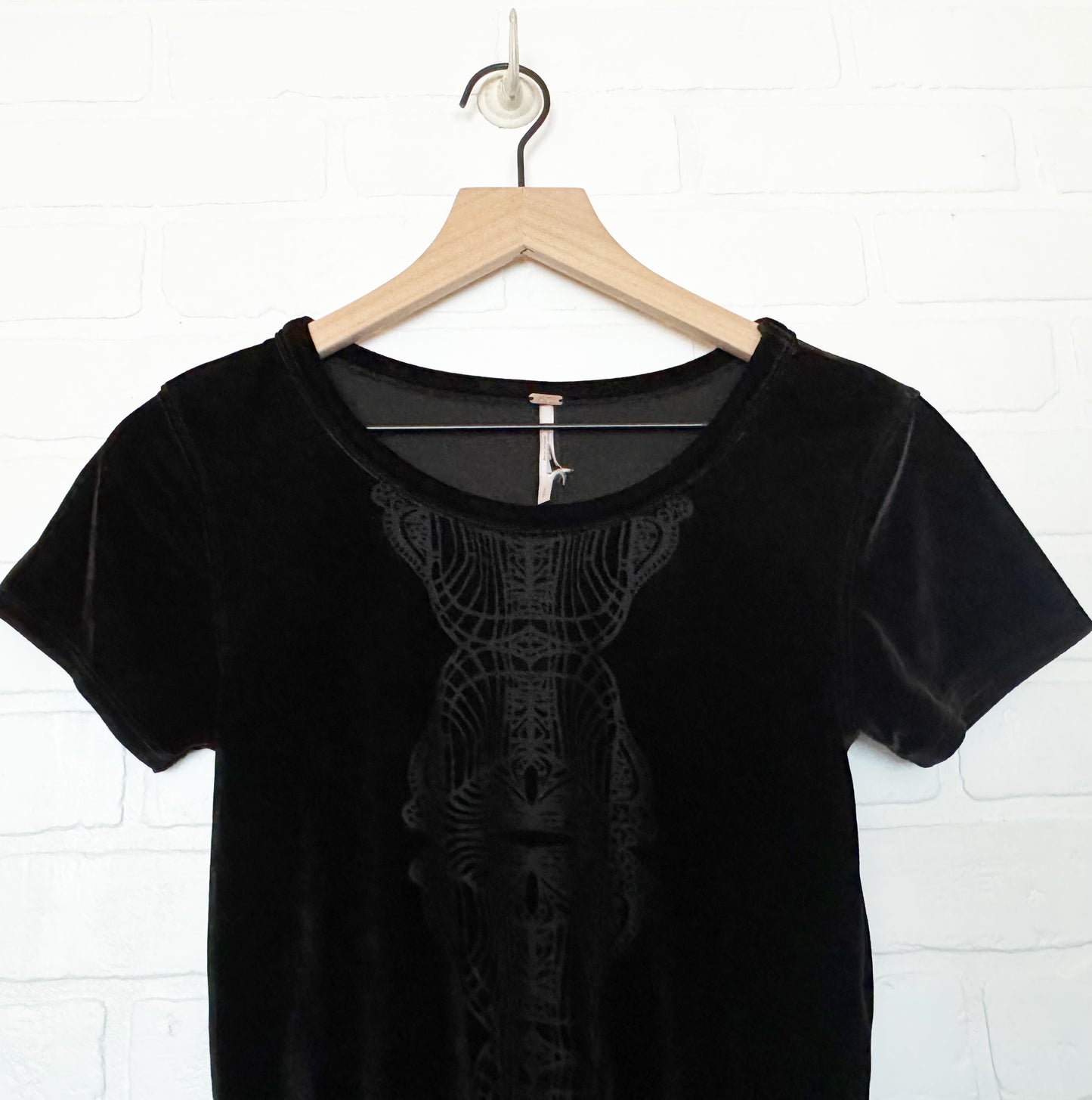Free People Black Velvet Sheer Detail Baby Doll Top