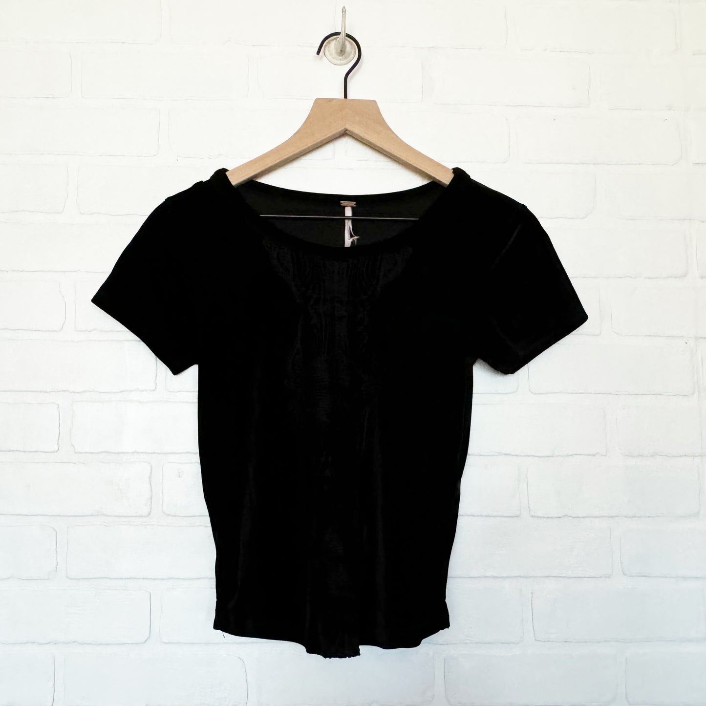 Free People Black Velvet Sheer Detail Baby Doll Top