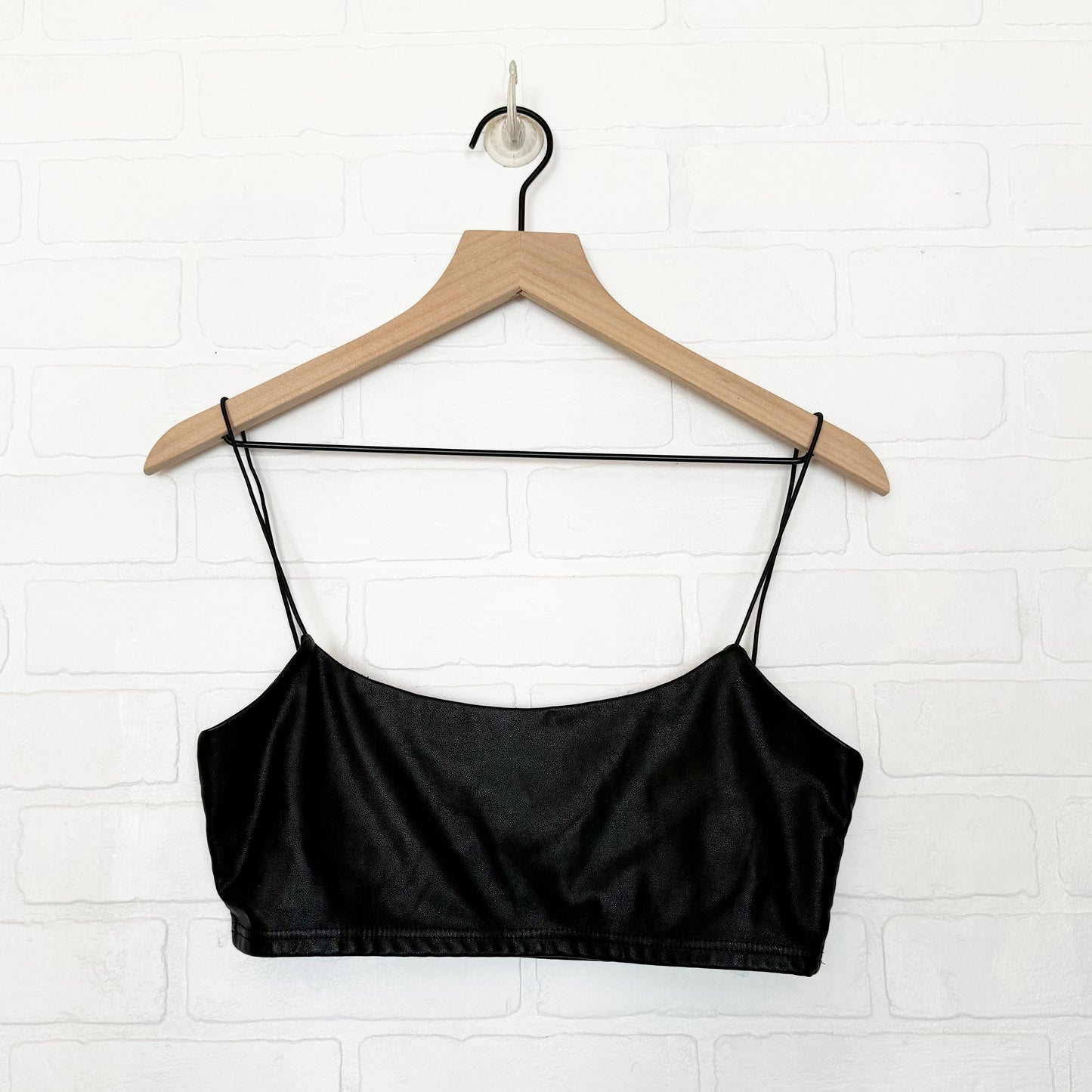 PrettyLittleThing Black Faux Leather Bralette