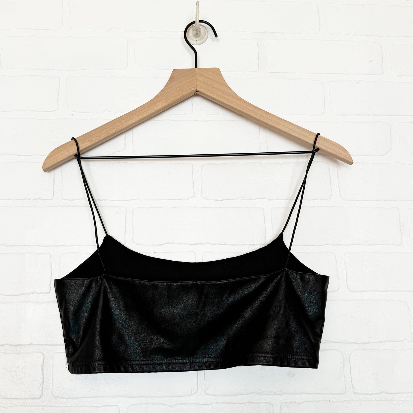 PrettyLittleThing Black Faux Leather Bralette