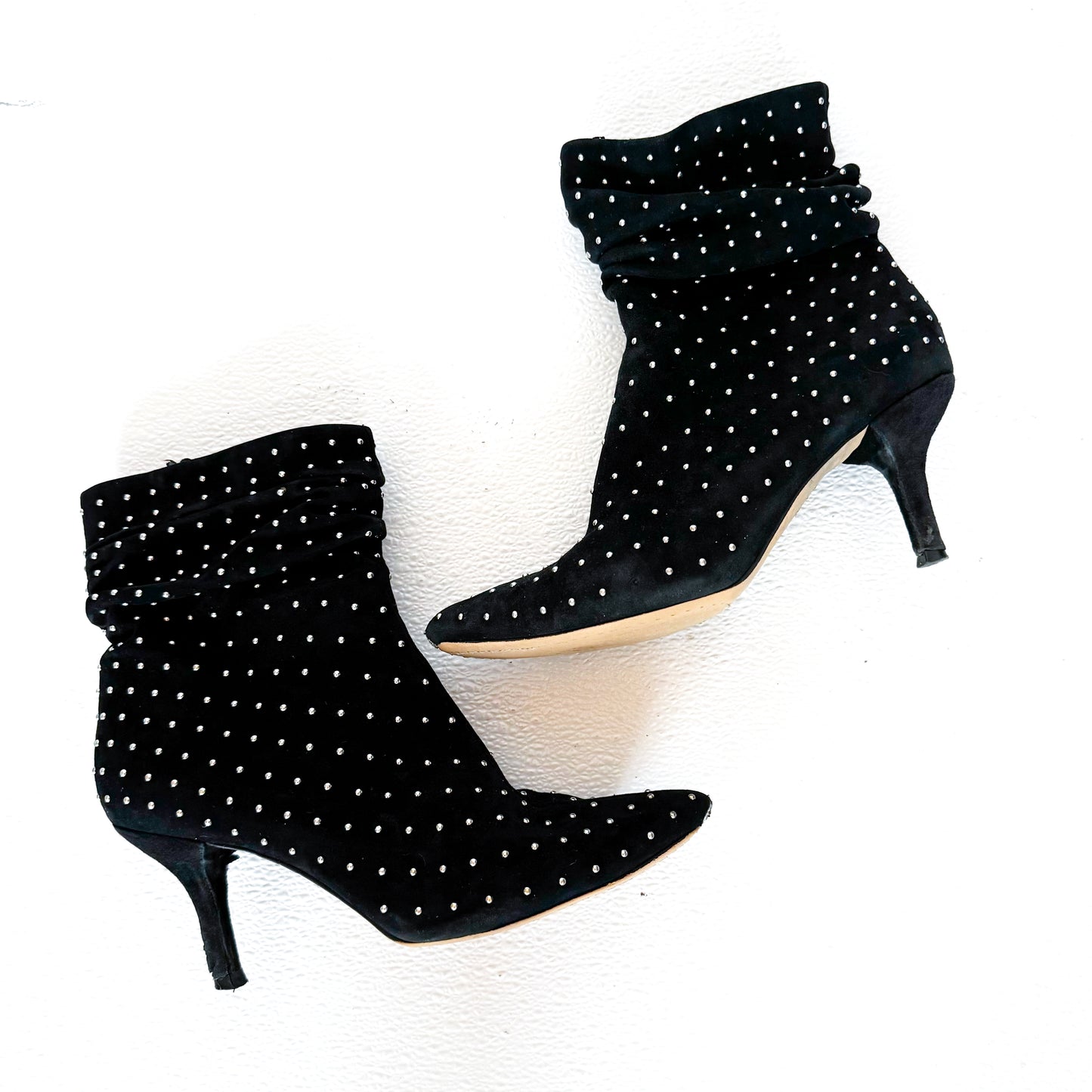Vince Camuto Black Suede Studded Kitten Heel Bootie