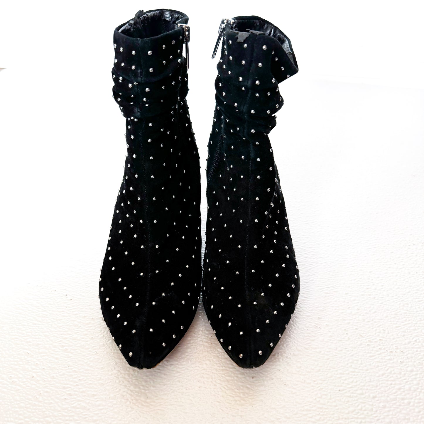 Vince Camuto Black Suede Studded Kitten Heel Bootie