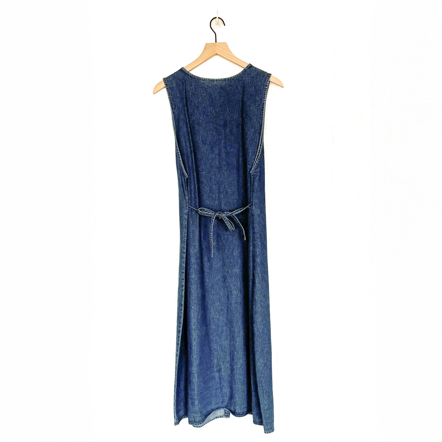 Vintage Denim Sleeveless Floral Embroidered Maxi Dress