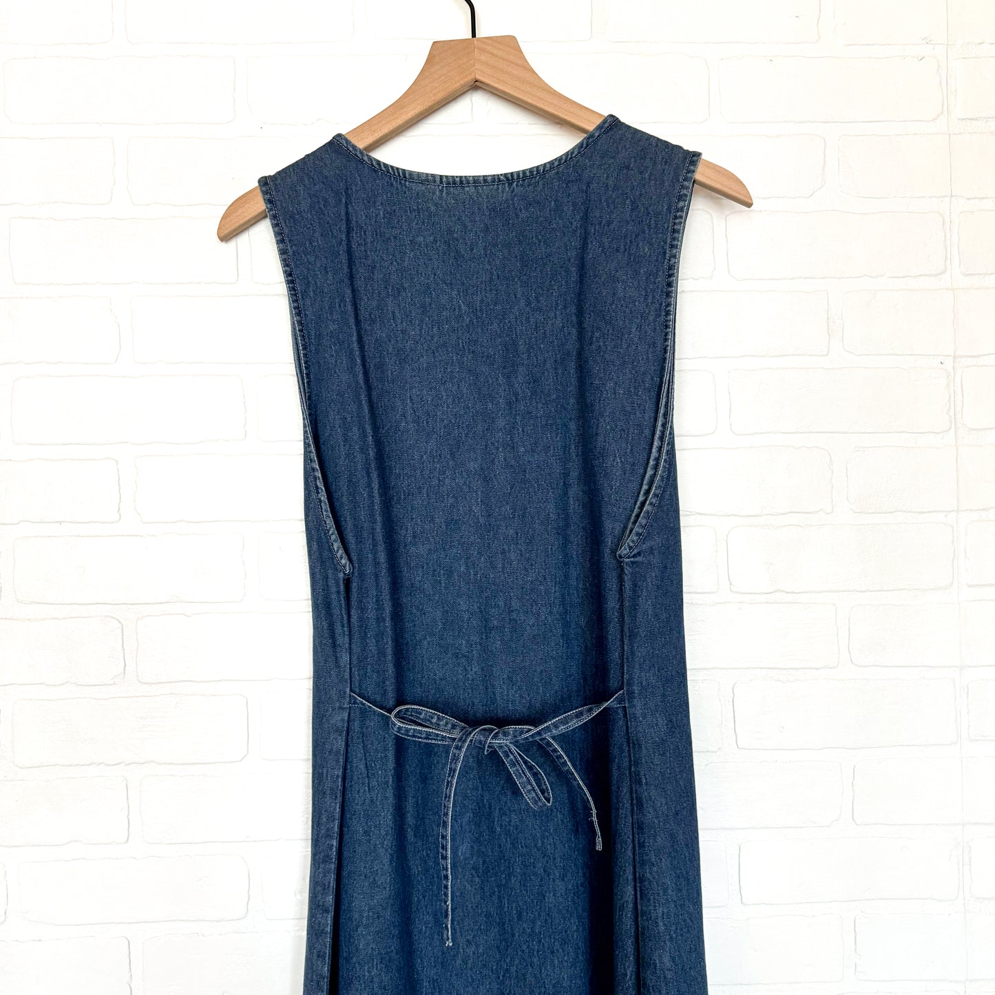 Vintage Denim Sleeveless Floral Embroidered Maxi Dress