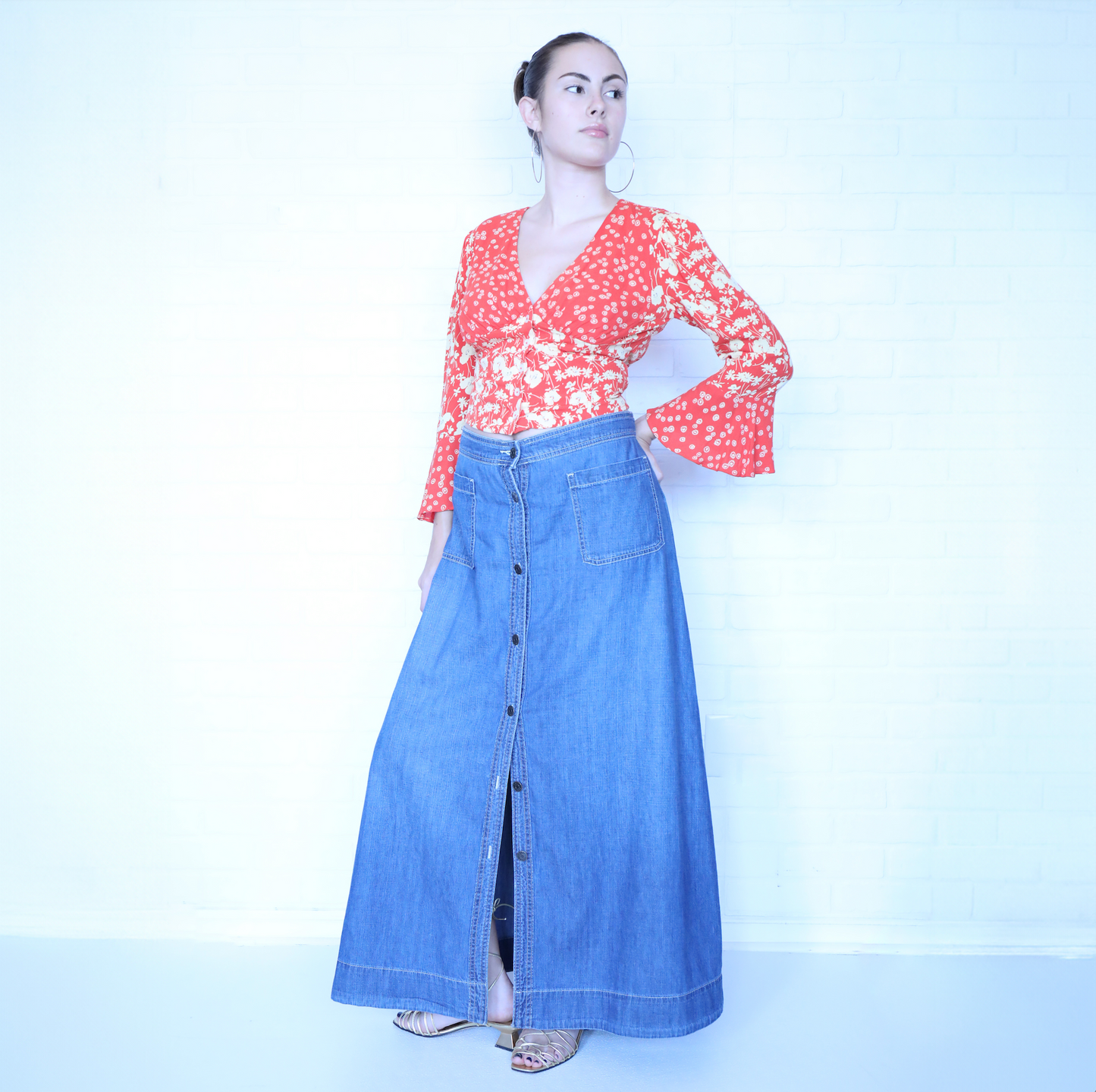 Vintage Chaps Denim Maxi Full Button Skirt
