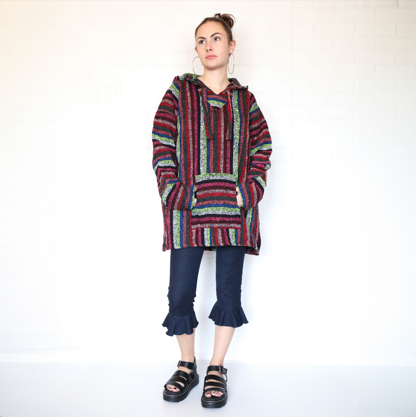 Unbranded Baja Style Oversized Multi Color Stripe Hoodie