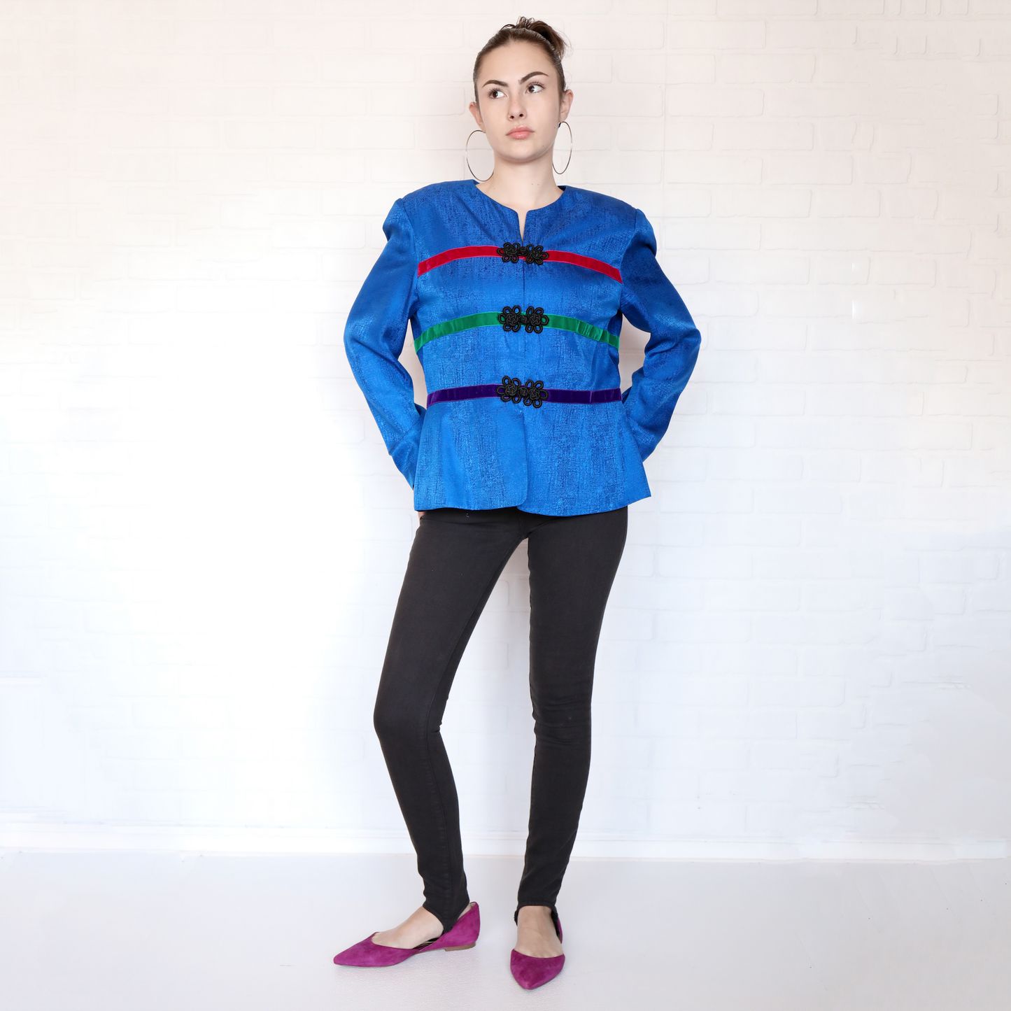 Vintage Adrianna Papell Silk Frog Button Blazer