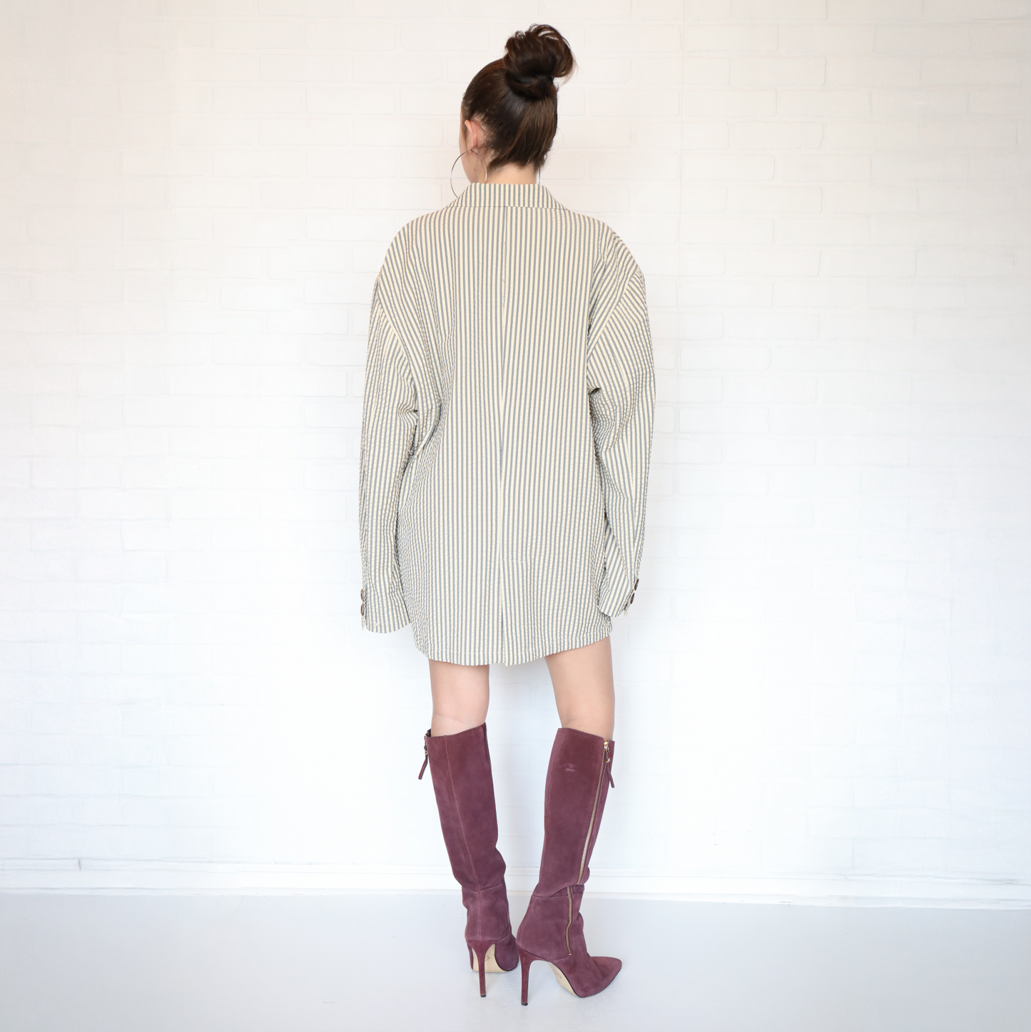 Vintage Armani Gray & Cream Striped Oversized Blazer