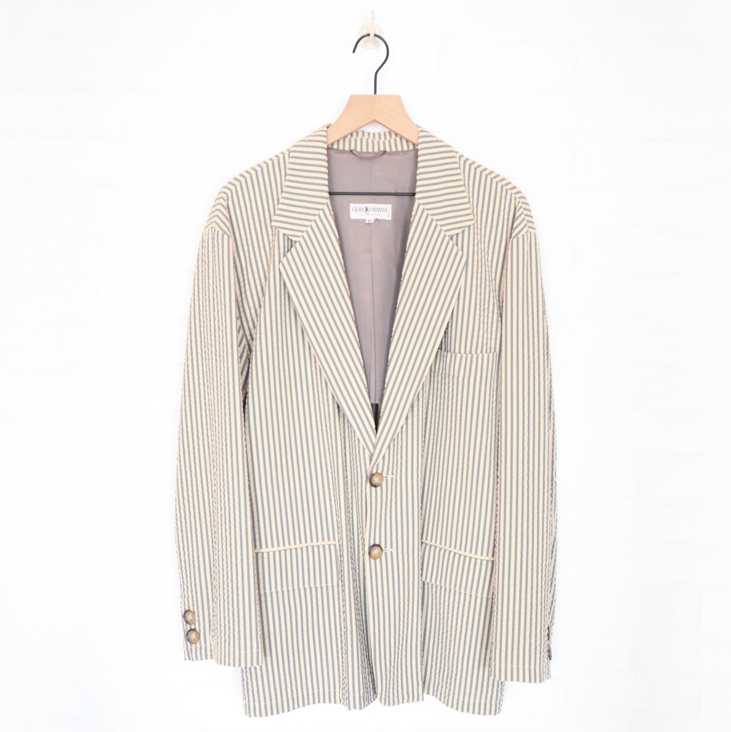 Vintage Armani Gray & Cream Striped Oversized Blazer