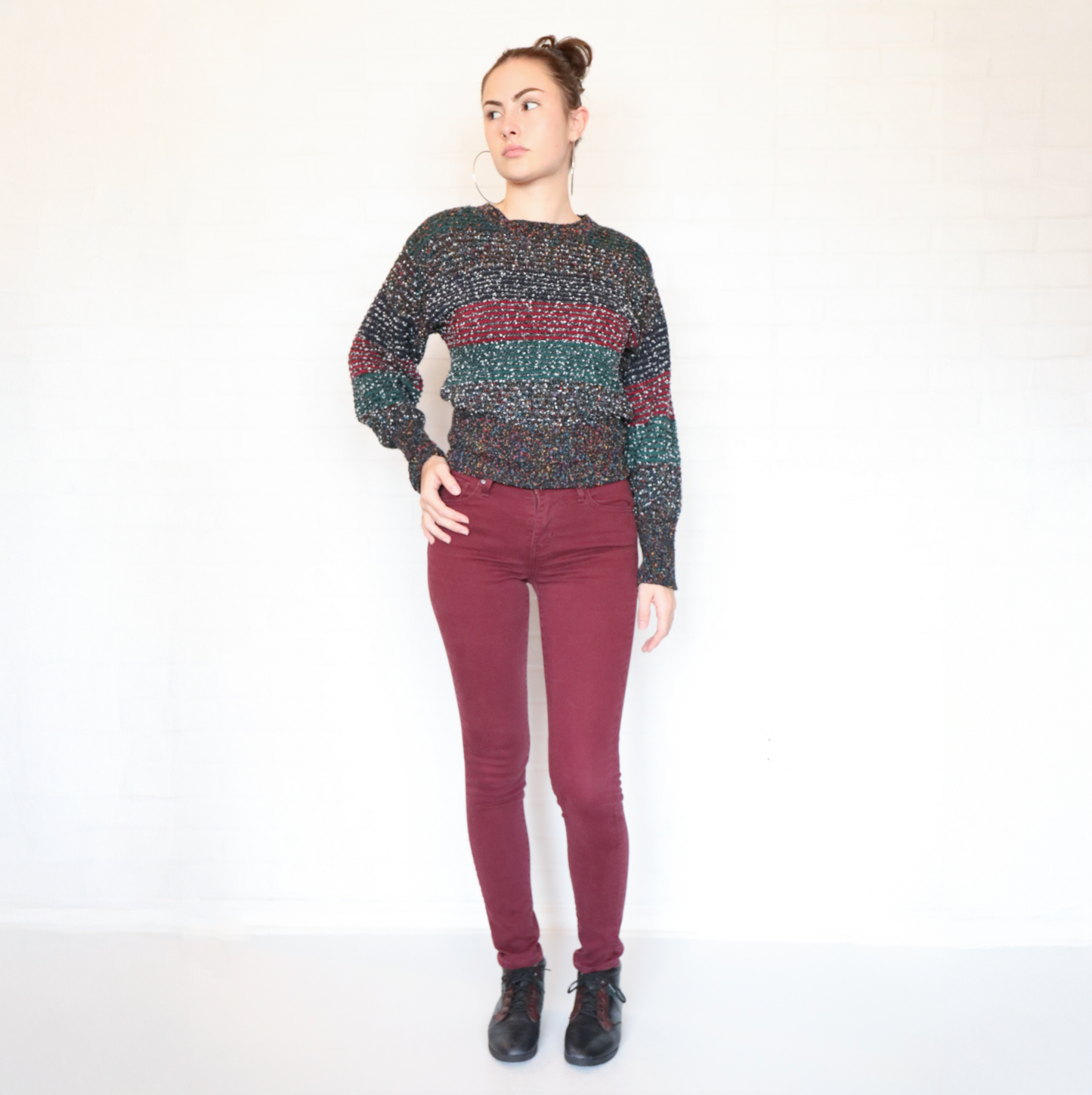 Vintage Salt On Pepper Striped Textured Sweater