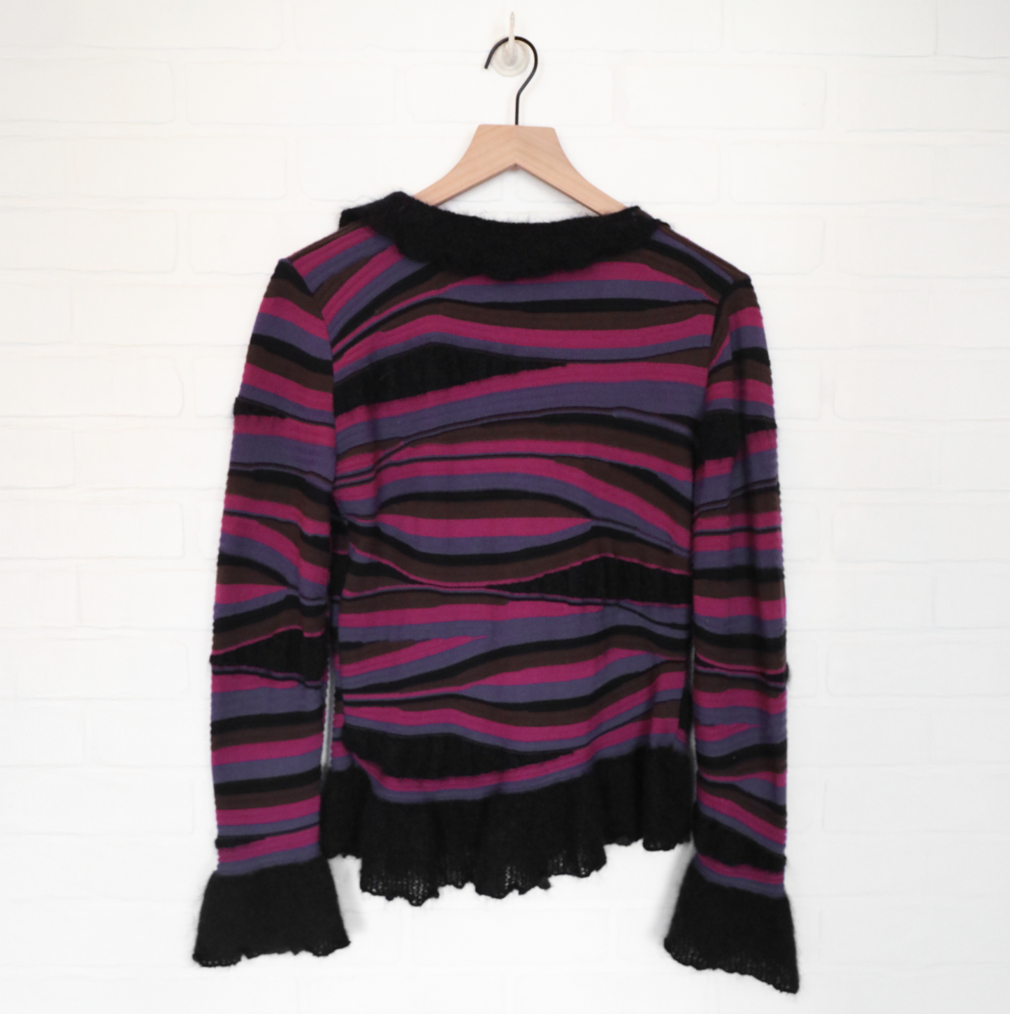 Javier Simorra Barcelona Wavy Striped Ruffle Sweater