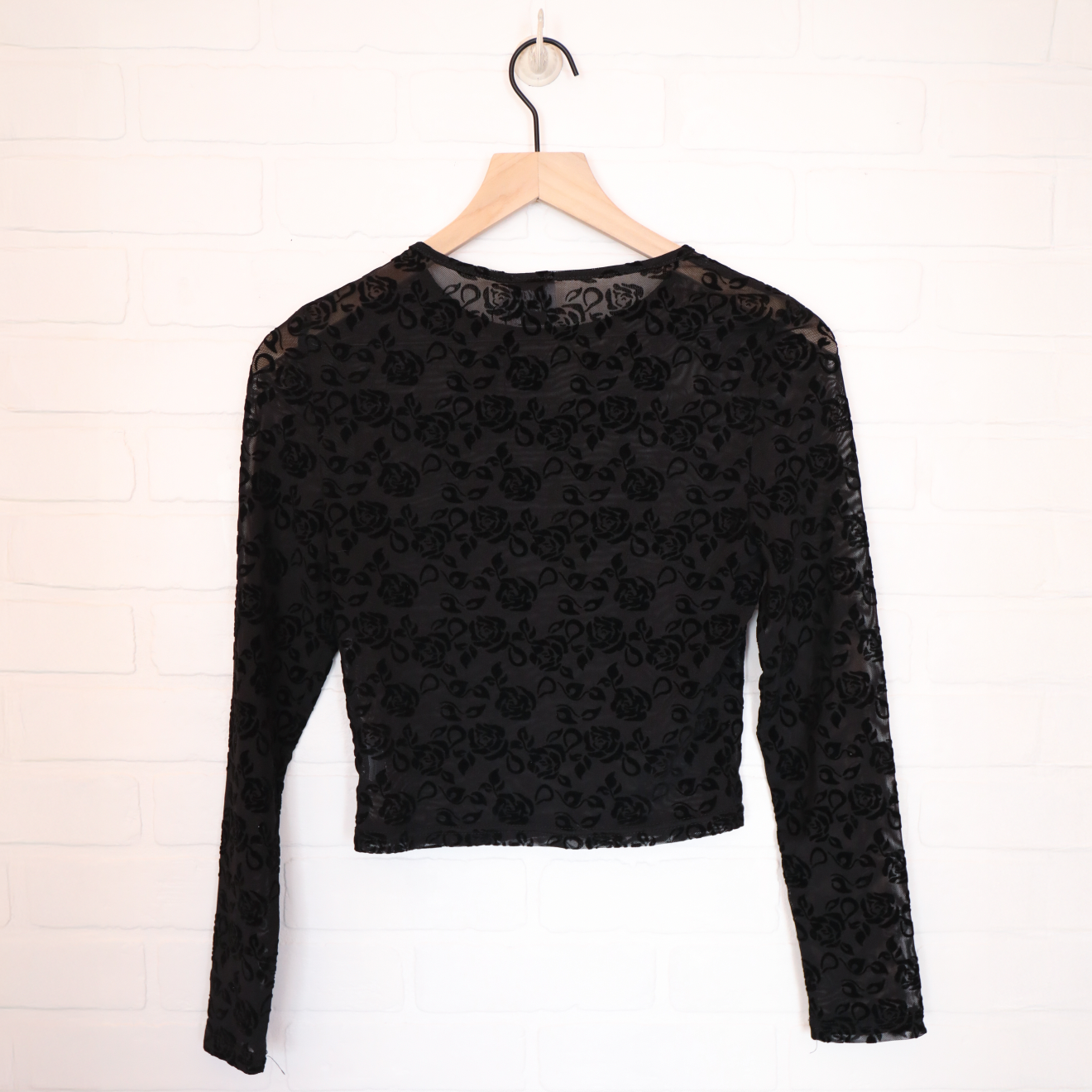Princess Polly Black Sheer Floral Long Sleeve Top