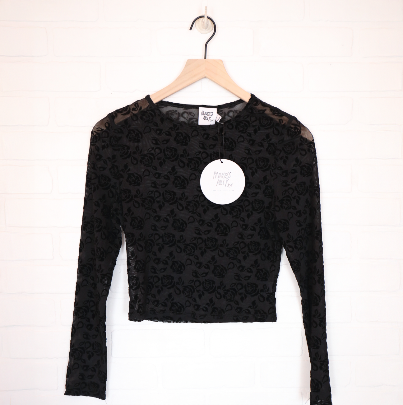 Princess Polly Black Sheer Floral Long Sleeve Top