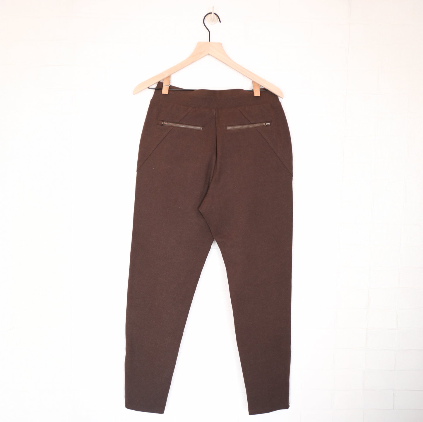Athleta Venice Heathered Pintuck Brown Ankle Zip Pants Sz S