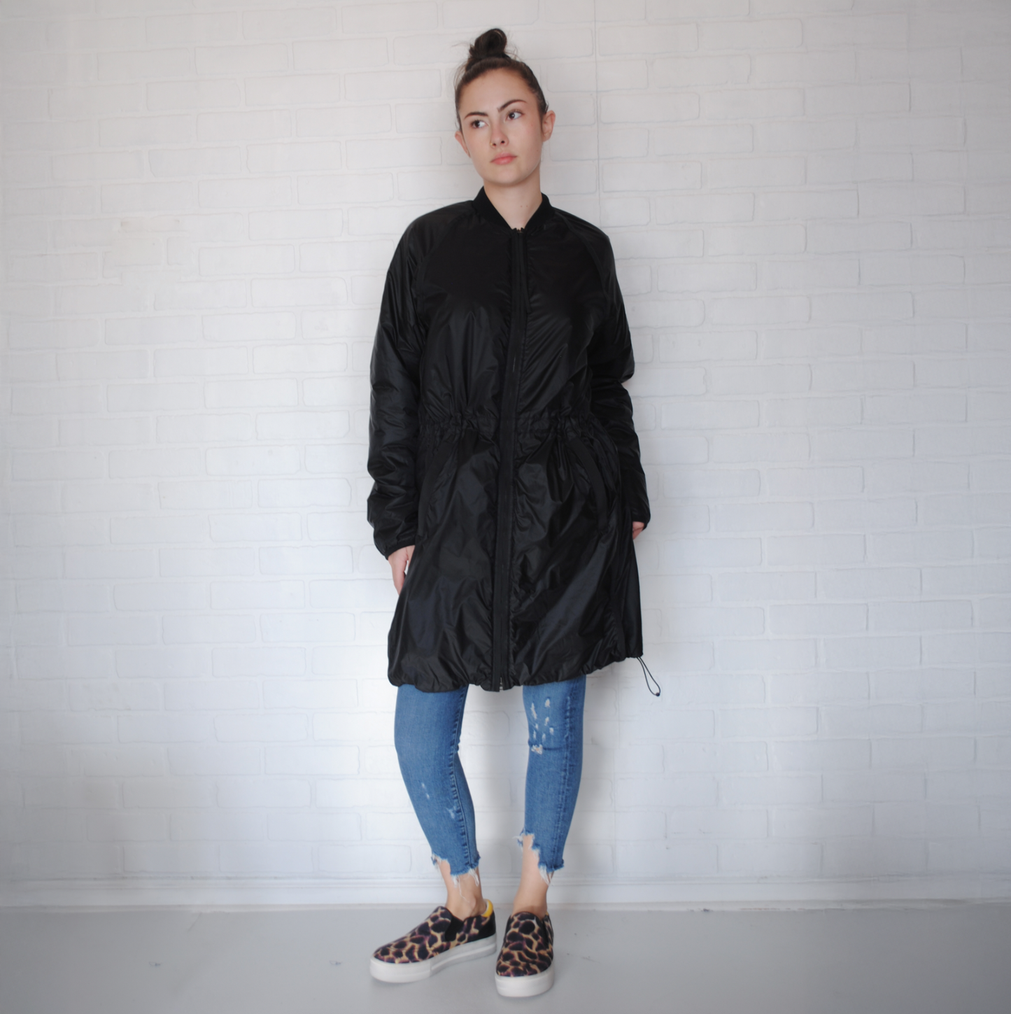 ATHLETA Black Nylon Windbreaker Jacket