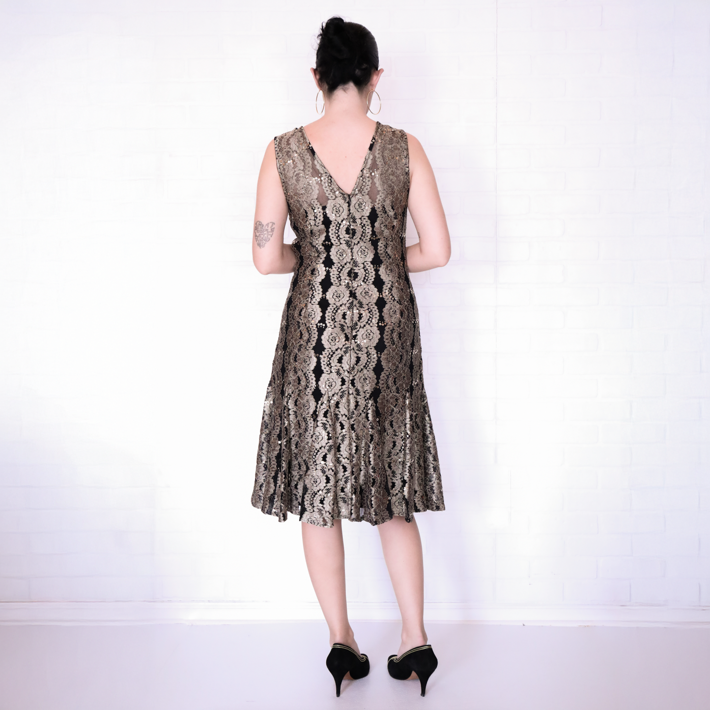 Vintage Alex Evenings Gold & Black Sequin Flapper Dress