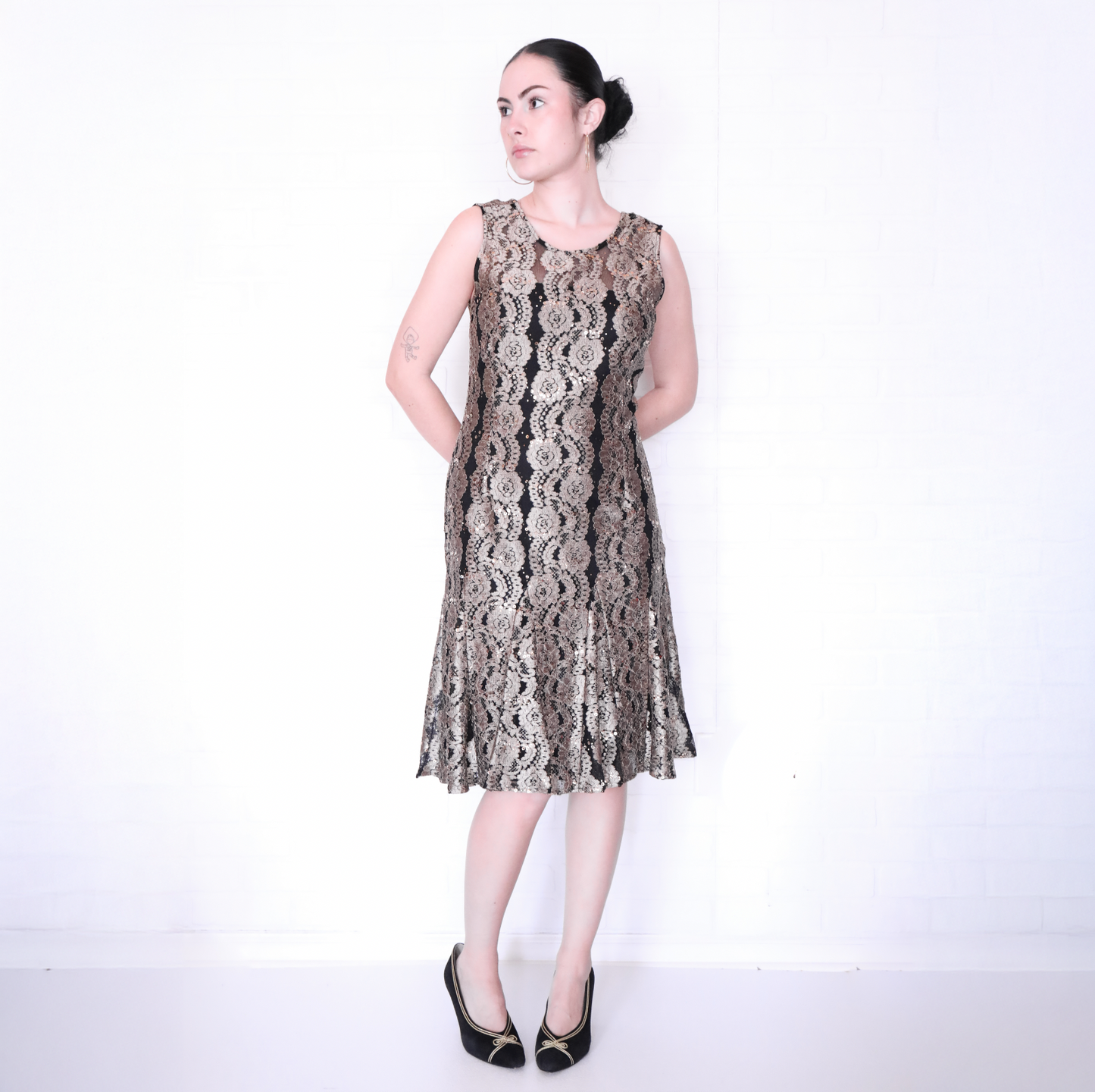Vintage Alex Evenings Gold & Black Sequin Flapper Dress