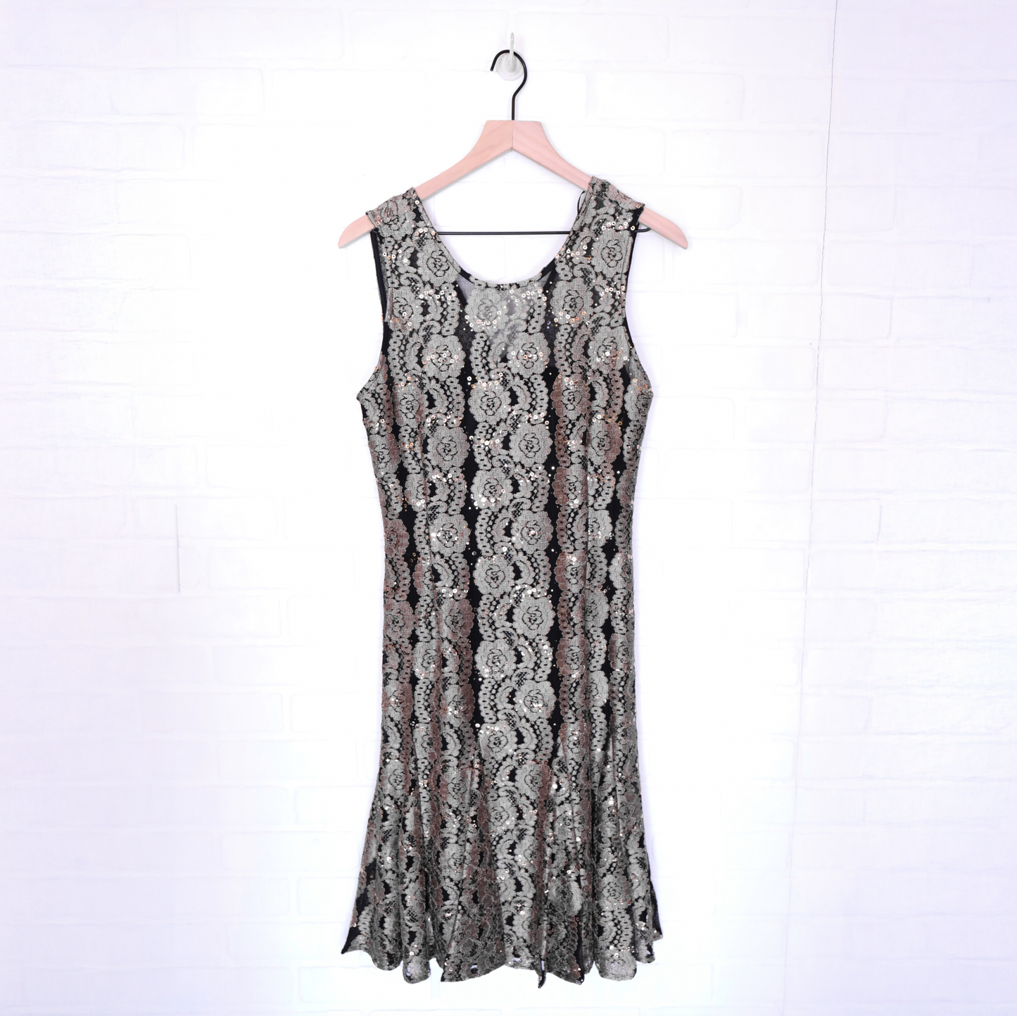 Vintage Alex Evenings Gold & Black Sequin Flapper Dress