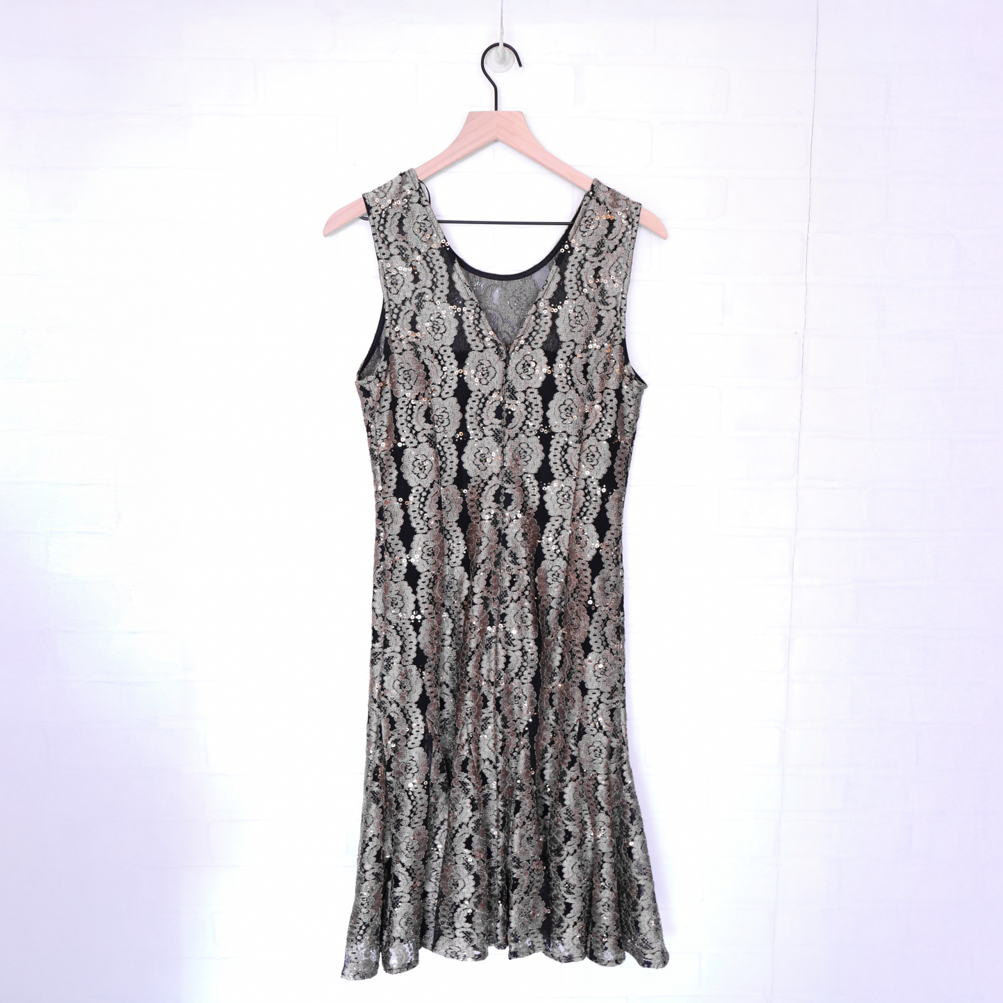 Vintage Alex Evenings Gold & Black Sequin Flapper Dress