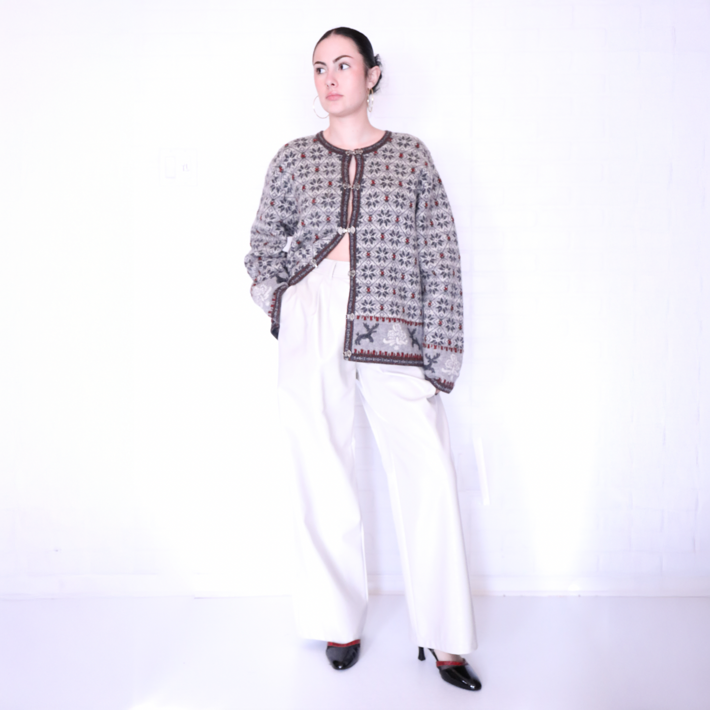 7 For All Mankind Cream Polyurethane Faux Leather Wide Leg Pants